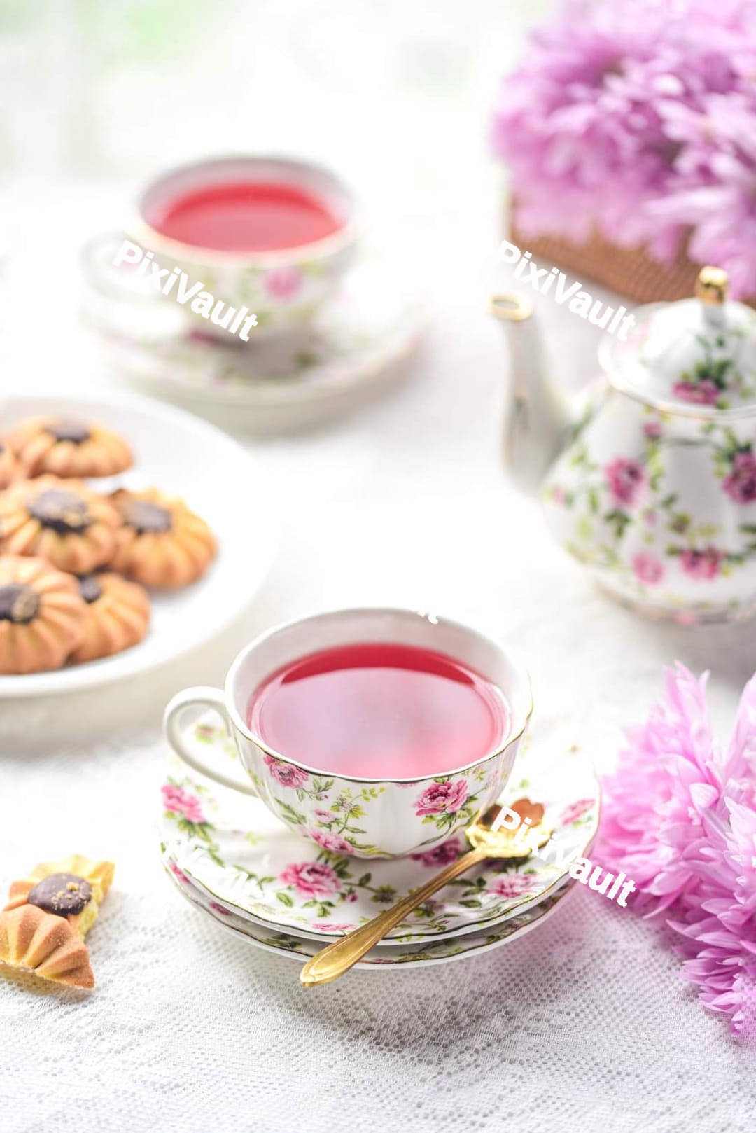 Pink tea in a cup